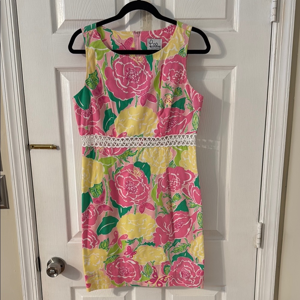 Lilly Pulitzer Pink Yellow Green Floral Midi Dress